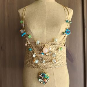 Betsey Johnson gold tone 3 strand necklace with colorful beads